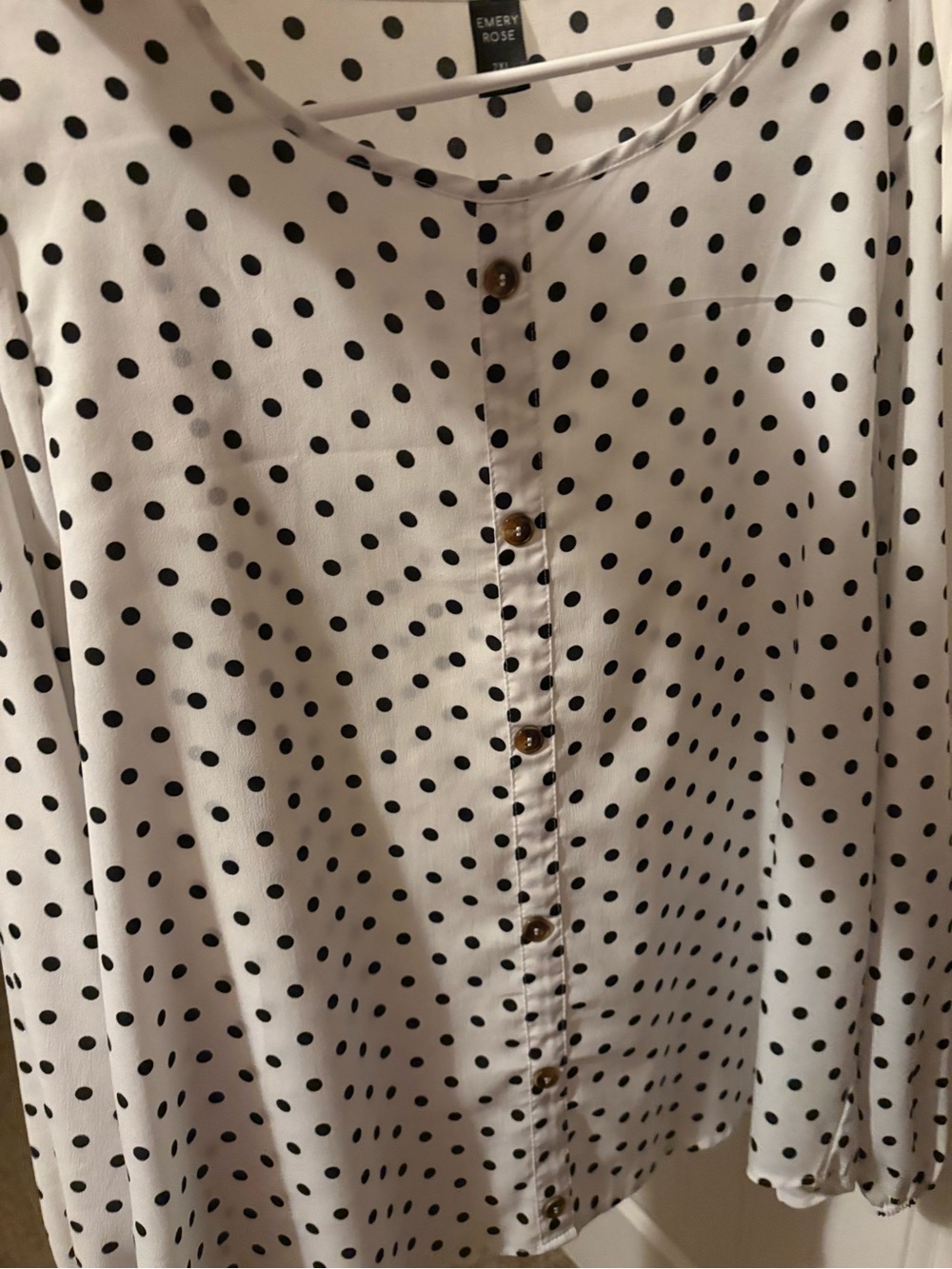 Emery Rose White Button-Down Polka Dot Blouse